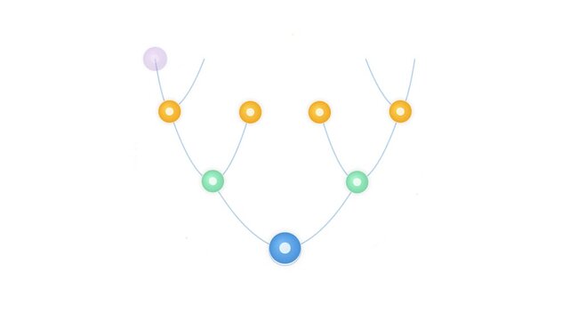 Colorful branching tree diagram animation growing on white background