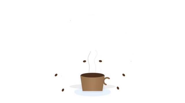 Steaming cup of hot coffee with floating roasted beans