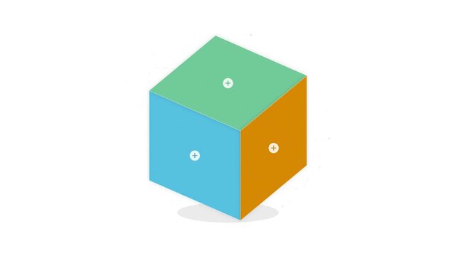 Rotating colorful 3d cube icon on white background
