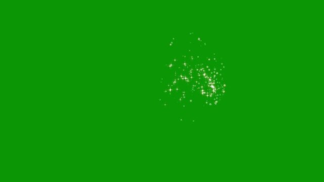 Luxury white glitter sparkle animation, with glowing fairy dust star particle burst and twinkling shimmer line effect overlay clip on transparent, chroma key green screen background. 4k video loop