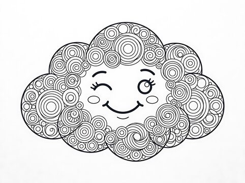 Cute winking cloud with pattern texture for kids coloring page