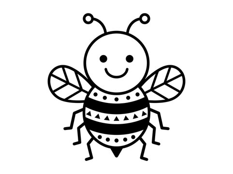 Cute little bumble bee drawing with black and white line art style