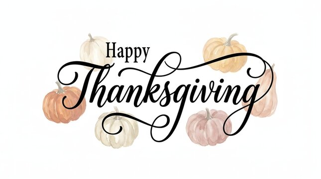 Elegant happy thanksgiving greeting card design with watercolor pumpkins on a white background