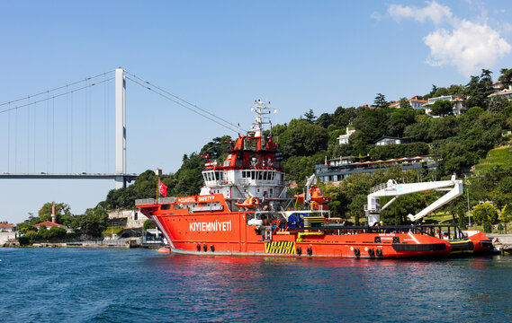 Istanbul, Turkey - July 22, 2026: ERV Nene Hatun is a rescue and salvage ship. Coast guard ship. Turkeys first emergency response vessel. Istanbul, Turkey.
