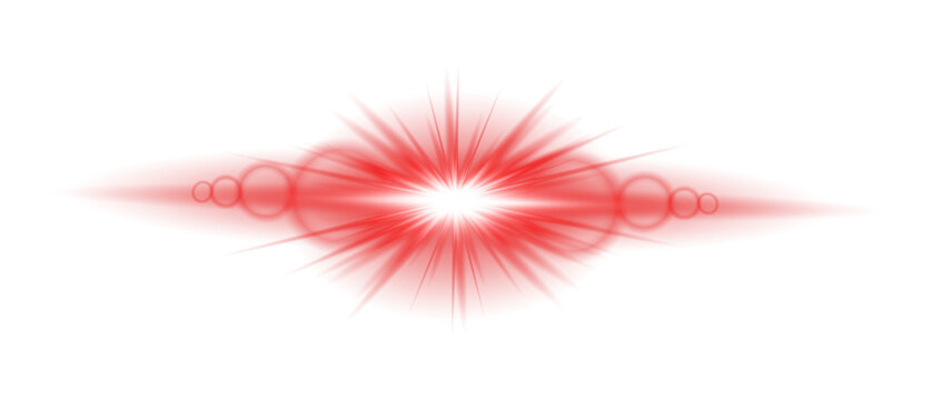 Red starburst light flare with bokeh circles during a luminous event Isolated on transparent background