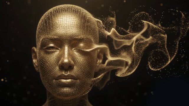  Digital Human Face Particle Dissolve Animation 4K Futuristic Background.