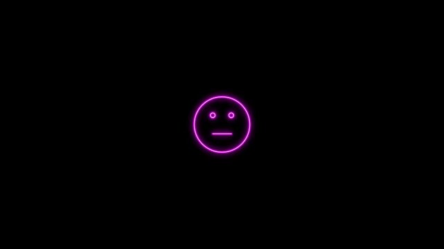 Neutral face emoji neon pink glowing icon dark background 4k video with 25fps