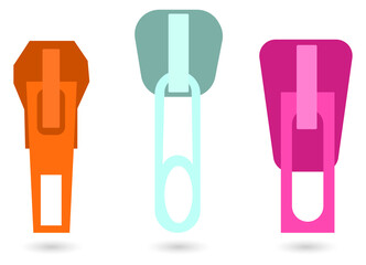 Colorful zipper pulls in orange, green, and pink on a transparent background © Mahmuda