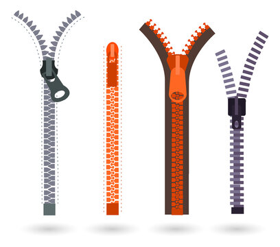 zippers in different colors on a transparent background