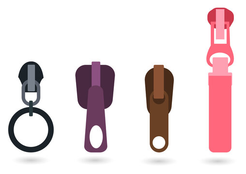 Colorful zippers on a transparent background for design