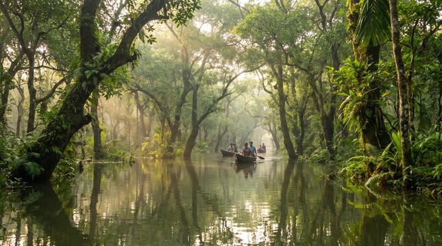 Ratargul Freshwater Swamp Forest Bangladesh with Crystal Reflections and Lush Green Trees