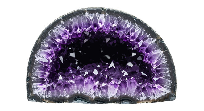 Vector illustration of amethyst geode crystal cluster on a transparent background