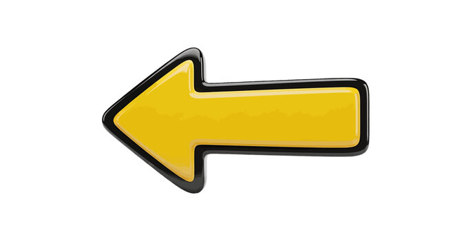 Vector illustration of yellow arrow icon pointing left on a transparent background