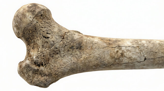 Ancient weathered human femur bone joint for medical anatomy science osteology research archaeological discovery history