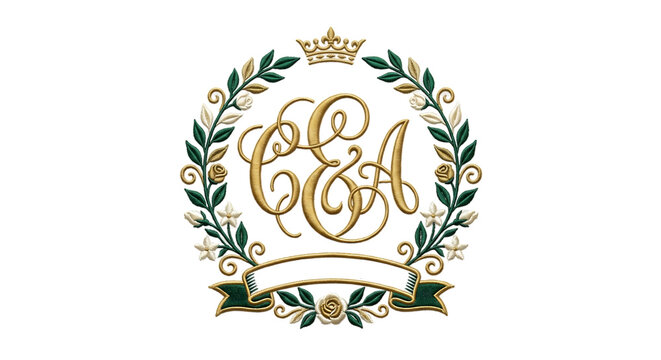 Luxury ce and a initial monogram with laurel wreath and crown monogram initials embellishment