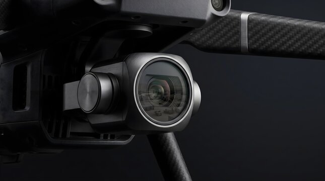 Close-up of Drone Camera Gimbal Reflecting Military Outpost