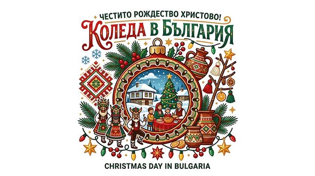 Traditional bulgarian christmas celebration with folk ornaments