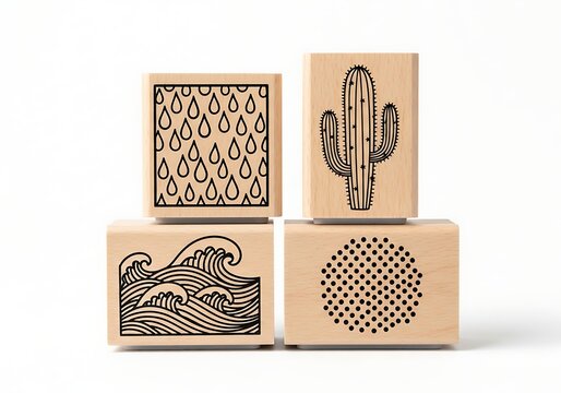 Isolated geometric cactus and water wave designs