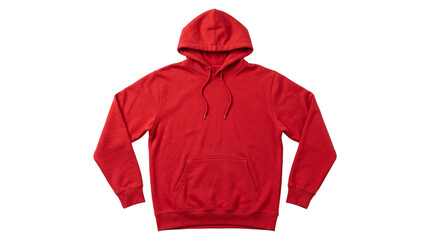 Red hoodie sweatshirt mockup with front pocket and drawstring cord isolated on transparent background png. © Png ProTeam