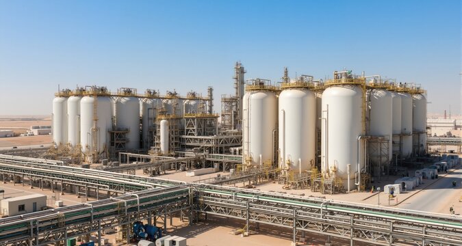  Dubai, UAE: Arabian Industrial Gases facility in the Middle East, featuring large storage tanks and industrial infrastructure