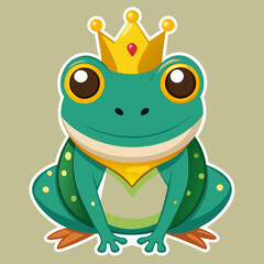 Fototapeta premium Green frog wearing a golden crown colorful vector illustration