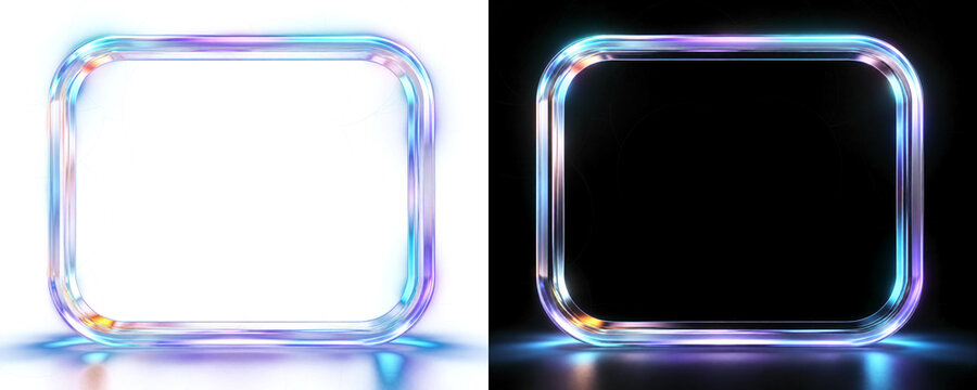 Transparent Iridescent Glass Rounded Square Frame Isolated PNG Decorative Element