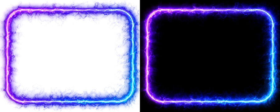 Transparent Electric Neon Energy Rounded Rectangle Frame Isolated PNG Decorative Element