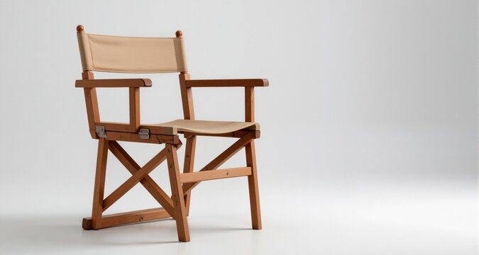 Leerer Regiestuhl aus Holz auf minimalistischem Hintergrund
