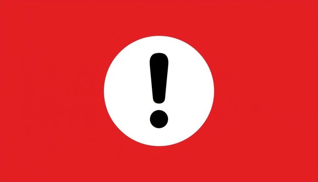 Exclamation mark warning icon on red background, hazard alert symbol in white circle, emergency notification sign for safety