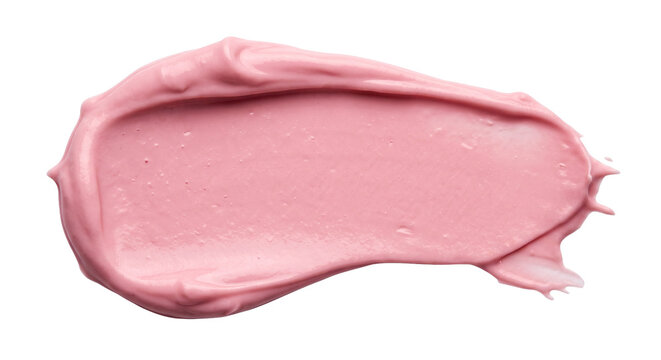 Realistic thick smear of pastel pink cosmetic face cream, smooth texture swatch isolated on transparent background.