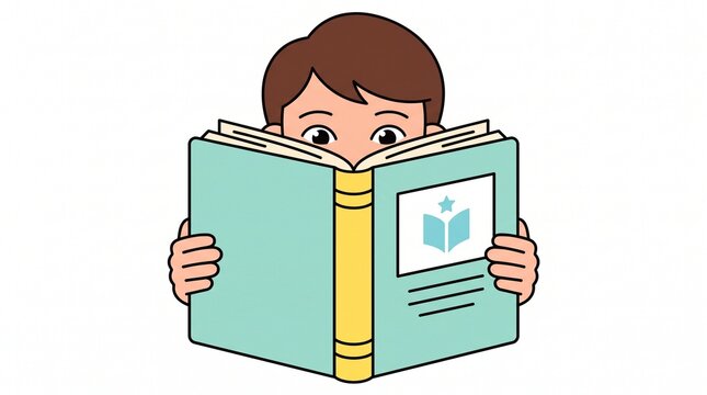 Child hiding behind a big open book