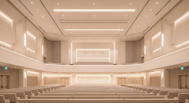 Empty modern concert hall auditorium with wooden interior