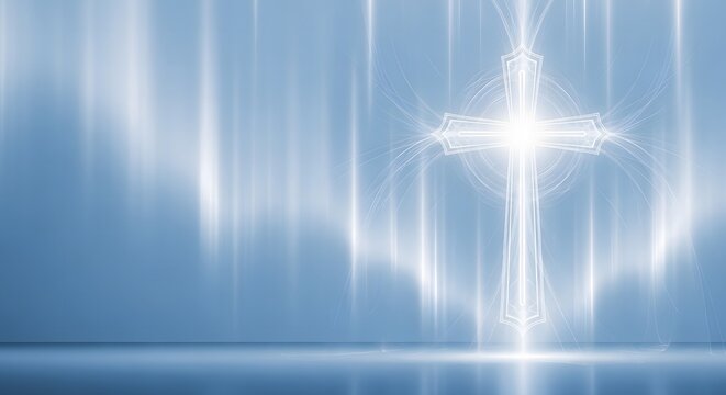 Glowing christian cross with divine light rays