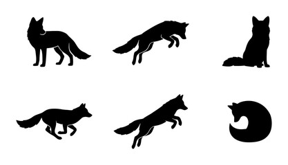 Obraz premium Vector Fox Silhouettes, Wild Animal Poses, Woodland Creature Graphics, Nature Icon Set