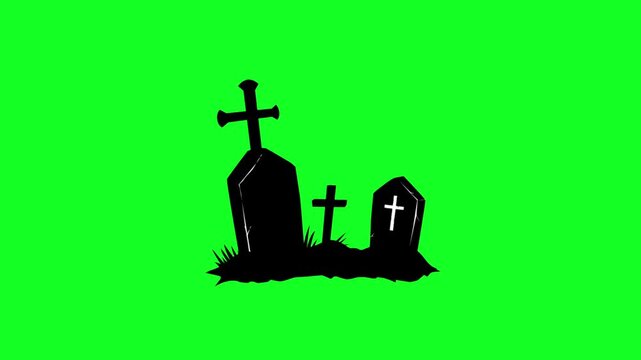 Animated Hand Drawn Graveyard Tombstone Silhouette on Green Screen