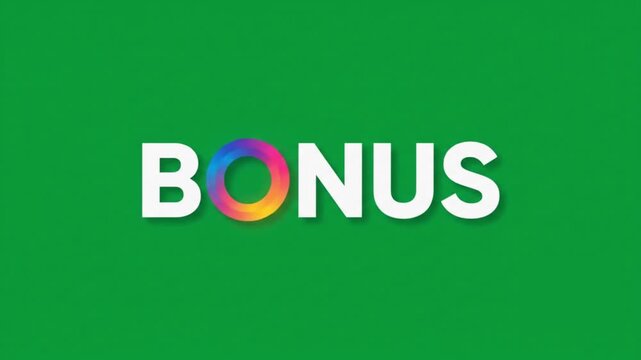 Bonus text with colorful gradient circle on green background the word is displayed in white