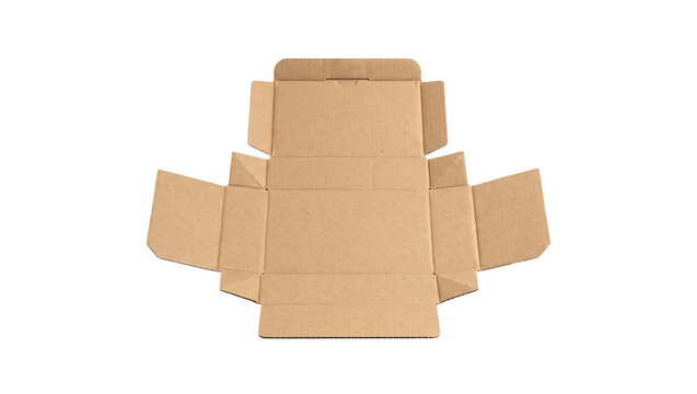 Flat lay unfolded cardboard box die cut template isolated transparent background cutout