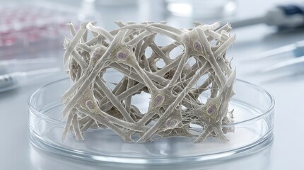 Fototapeta premium Microscopic biodegradable tissue scaffold supporting natural cell attachment and regeneration, biofabrication technology