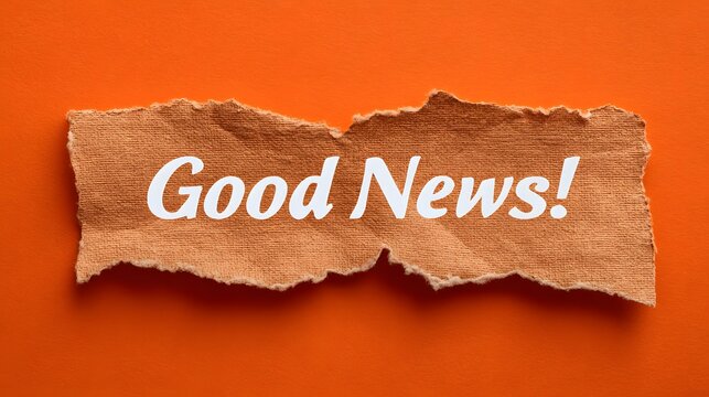Good News Message on Torn Paper with Bright Orange Background Business Success Concept