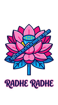 Lotus flower with bansuri flute illustration depicting Indian spiritual religious culture