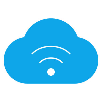 Blue cloud wifi connection vector icon. Wireless network, internet signal, and cloud computing technology symbol in simple flat design.