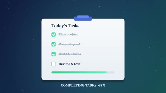 Digital Clipboard Appearing on Gradient Blue Background with Floating Particles Animation