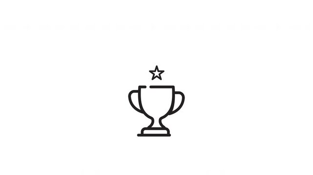 Simple black line drawing trophy icon symbol award success champion star shape. Suitable for logos, design elements, certificates, and awards.