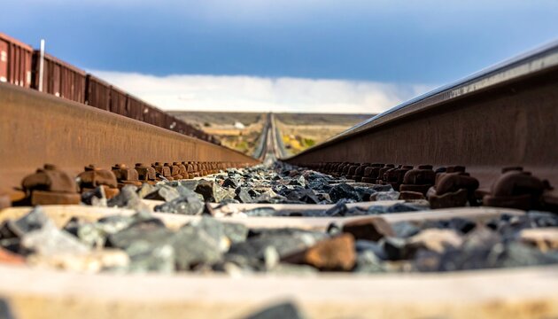Low-Angle Ground-Level View of Parallel Railroad Tracks Extending into Horizon
