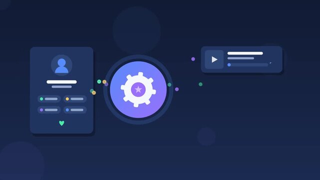 Digital Interface Elements Displaying Settings Panel and User Dashboard on Dark Blue Background