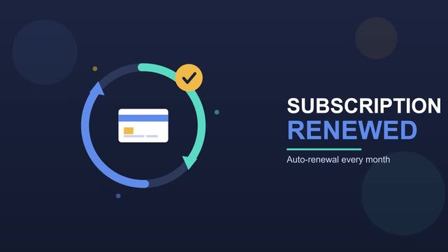 Subscription Renewal Animation with Credit Card Icon and Circular Progress on Dark Background