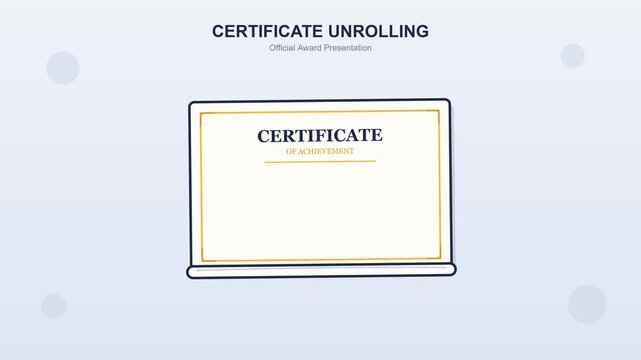 Professional Certificate Unrolling Animation on Clean Background with Elegant Typography