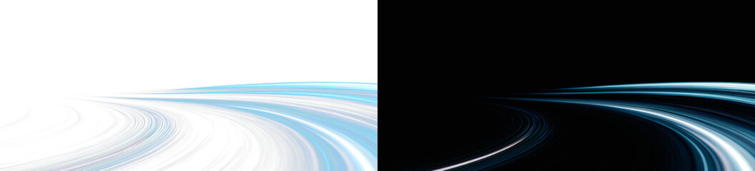 Abstract glowing silver orbital arc on white and black background, futuristic light trace overlay. Minimalist dark steel blue horizon backdrop, modern space science presentation slide design PNG © Aura Canvas