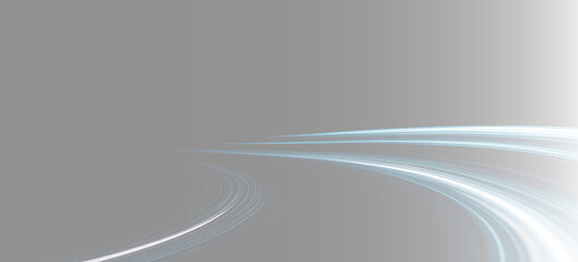 Abstract glowing silver orbital arc on black background, futuristic light trace overlay. Minimalist dark steel blue horizon backdrop, modern space science presentation slide design PNG © Aura Canvas