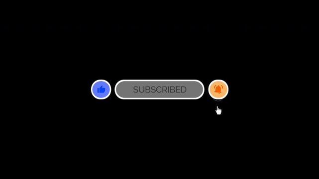  Animated YouTube Subscribe Button for Video Overlay. Like Subscribe Bell Notification Button, subscribe to channel. Transparent Background 